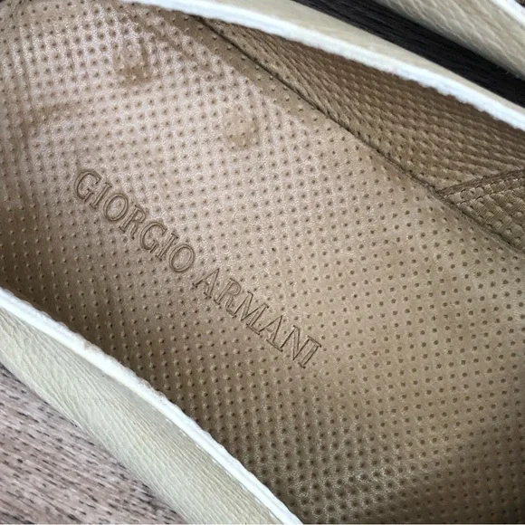 Giorgio Armani Cream Leather Almond Toe Slip On Loafers Men's 44/ US 10.5 - Picture 10 of 15